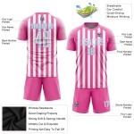 Maillot de football personnalisé à sublimation rose, blanc et bleu clair Maillot de football personnalisé à sublimation rose, blanc et bleu clair