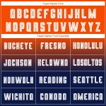 Maillot de football personnalisé à manches longues, orange, blanc et bleu marine, imprimé par sublimation Maillot de football personnalisé à manches longues, orange, blanc et bleu marine, imprimé par sublimation