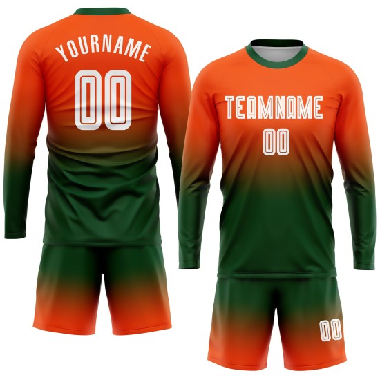 Maillot de football personnalisé à manches longues, orange, blanc et vert, par sublimation, à la mode Maillot de football personnalisé à manches longues, orange, blanc et vert, par sublimation, à la mode