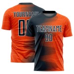 Maillot de football personnalisé à sublimation avec dégradé de flèches orange, bleu marine et blanc Maillot de football personnalisé à sublimation avec dégradé de flèches orange, bleu marine et blanc