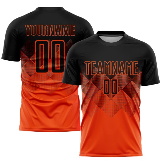 Maillot de football personnalisé orange noir par sublimation Maillot de football personnalisé orange noir par sublimation
