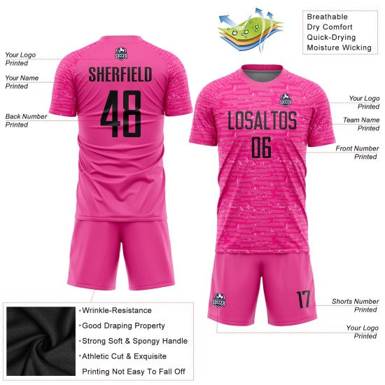 Maillot de football personnalisé rose et noir par sublimation Maillot de football personnalisé rose et noir par sublimation
