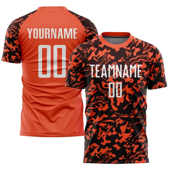 Maillot de football personnalisé par sublimation orange, blanc et noir Maillot de football personnalisé par sublimation orange, blanc et noir