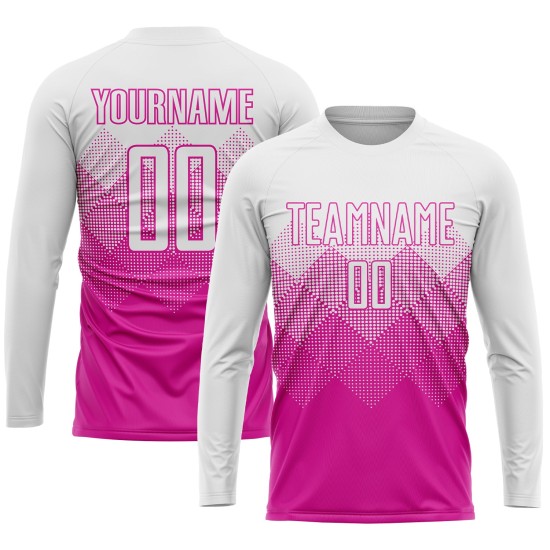 Maillot de football personnalisé rose foncé et blanc par sublimation Maillot de football personnalisé rose foncé et blanc par sublimation