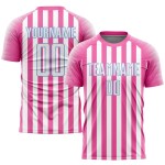 Maillot de football personnalisé à sublimation rose, blanc et bleu clair Maillot de football personnalisé à sublimation rose, blanc et bleu clair