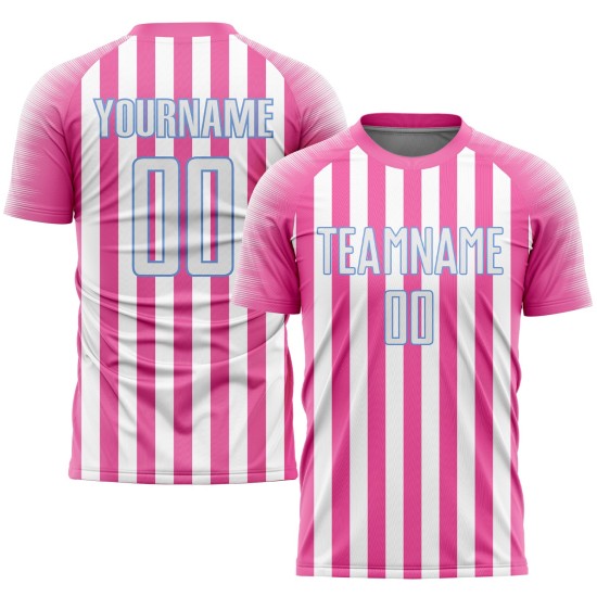 Maillot de football personnalisé à sublimation rose, blanc et bleu clair Maillot de football personnalisé à sublimation rose, blanc et bleu clair
