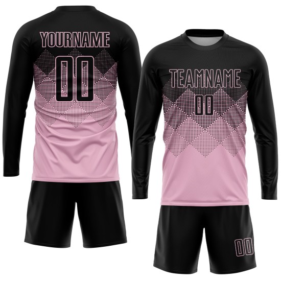 Maillot de football personnalisé rose clair noir par sublimation Maillot de football personnalisé rose clair noir par sublimation