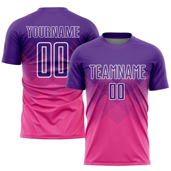 Maillot de football personnalisé rose violet-blanc par sublimation Maillot de football personnalisé rose violet-blanc par sublimation