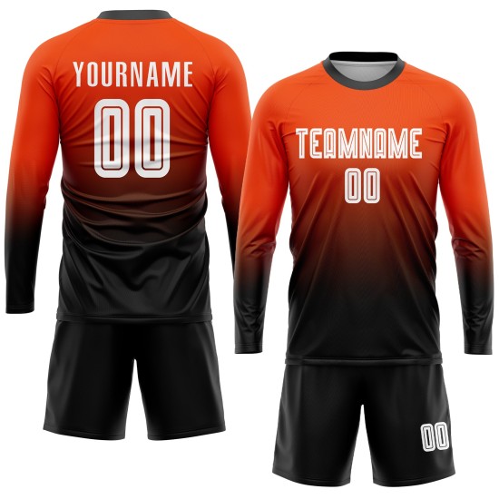 Maillot de football personnalisé orange, blanc et noir, effet dégradé par sublimation Maillot de football personnalisé orange, blanc et noir, effet dégradé par sublimation