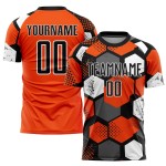 Maillot de football personnalisé orange noir et blanc par sublimation Maillot de football personnalisé orange noir et blanc par sublimation