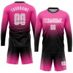 Maillot de football personnalisé à manches longues, rose, blanc et noir, imprimé par sublimation Maillot de football personnalisé à manches longues, rose, blanc et noir, imprimé par sublimation