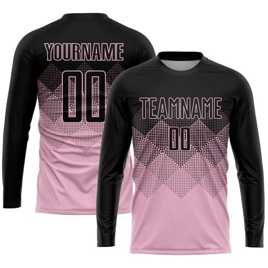 Maillot de football personnalisé rose clair noir par sublimation Maillot de football personnalisé rose clair noir par sublimation