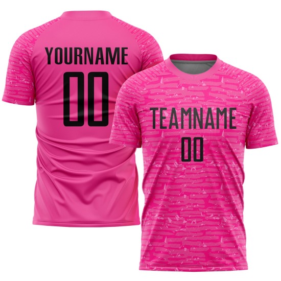 Maillot de football personnalisé rose et noir par sublimation Maillot de football personnalisé rose et noir par sublimation