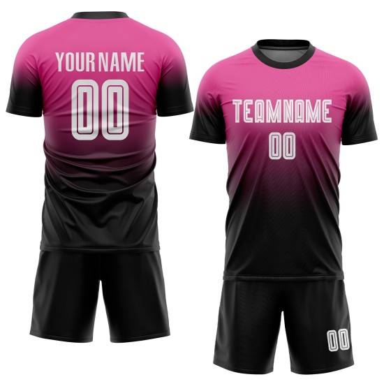 Maillot de football personnalisé rose, blanc et noir, effet dégradé par sublimation Maillot de football personnalisé rose, blanc et noir, effet dégradé par sublimation