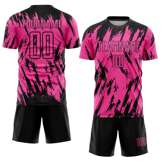 Maillot de football personnalisé rose et noir par sublimation Maillot de football personnalisé rose et noir par sublimation
