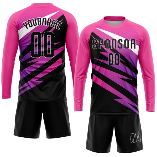 Maillot de football personnalisé rose, noir et blanc, sublimé Maillot de football personnalisé rose, noir et blanc, sublimé