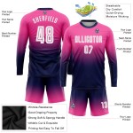Maillot de football personnalisé à manches longues, rose, blanc et bleu marine, imprimé par sublimation Maillot de football personnalisé à manches longues, rose, blanc et bleu marine, imprimé par sublimation
