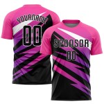 Maillot de football personnalisé rose, noir et blanc, sublimé Maillot de football personnalisé rose, noir et blanc, sublimé