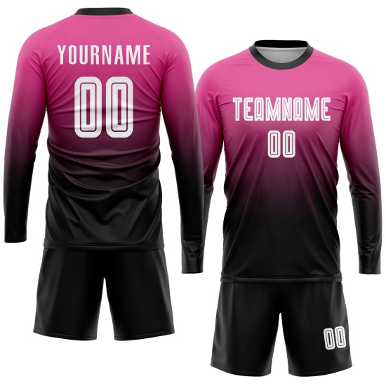 Maillot de football personnalisé rose, blanc et noir, effet dégradé par sublimation Maillot de football personnalisé rose, blanc et noir, effet dégradé par sublimation