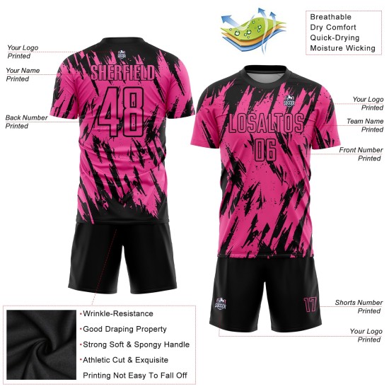 Maillot de football personnalisé rose et noir par sublimation Maillot de football personnalisé rose et noir par sublimation