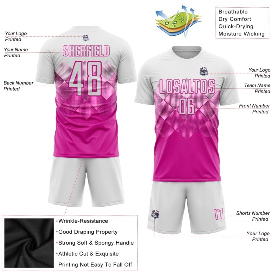 Maillot de football personnalisé rose foncé et blanc par sublimation Maillot de football personnalisé rose foncé et blanc par sublimation