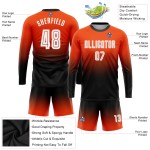 Maillot de football personnalisé à manches longues, orange, blanc et noir, imprimé par sublimation Maillot de football personnalisé à manches longues, orange, blanc et noir, imprimé par sublimation