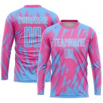 Maillot de football personnalisé rose bleu clair et blanc par sublimation Maillot de football personnalisé rose bleu clair et blanc par sublimation