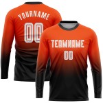 Maillot de football personnalisé à manches longues, orange, blanc et noir, imprimé par sublimation Maillot de football personnalisé à manches longues, orange, blanc et noir, imprimé par sublimation