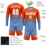 Maillot de football personnalisé à manches longues, orange, blanc et bleu clair, imprimé par sublimation Maillot de football personnalisé à manches longues, orange, blanc et bleu clair, imprimé par sublimation