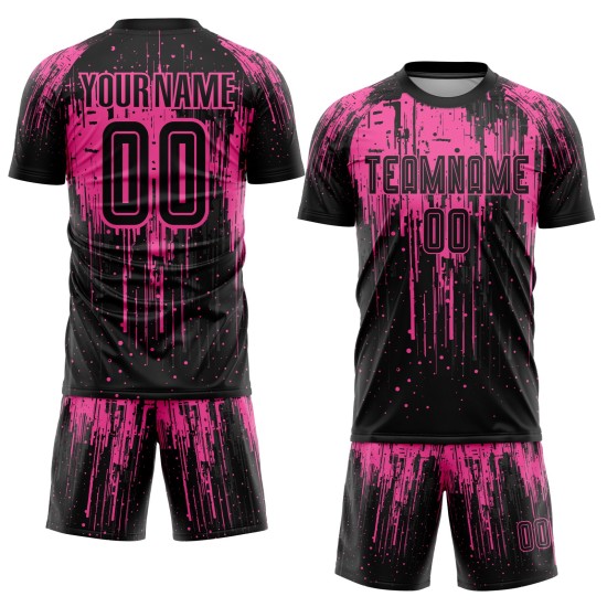 Maillot de football personnalisé rose et noir par sublimation Maillot de football personnalisé rose et noir par sublimation