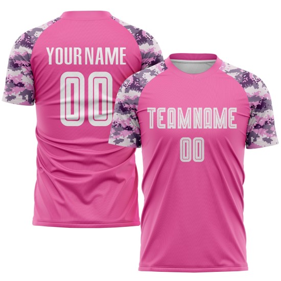 Maillot de football personnalisé à sublimation rose et blanc camouflage Maillot de football personnalisé à sublimation rose et blanc camouflage