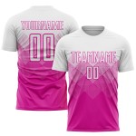 Maillot de football personnalisé rose foncé et blanc par sublimation Maillot de football personnalisé rose foncé et blanc par sublimation