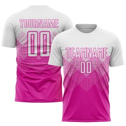 Maillot de football personnalisé rose foncé et blanc par sublimation