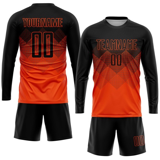 Maillot de football personnalisé orange noir par sublimation Maillot de football personnalisé orange noir par sublimation