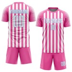 Maillot de football personnalisé à sublimation rose, blanc et bleu clair Maillot de football personnalisé à sublimation rose, blanc et bleu clair