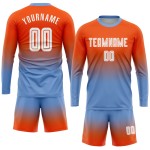 Maillot de football personnalisé à manches longues, orange, blanc et bleu clair, imprimé par sublimation Maillot de football personnalisé à manches longues, orange, blanc et bleu clair, imprimé par sublimation
