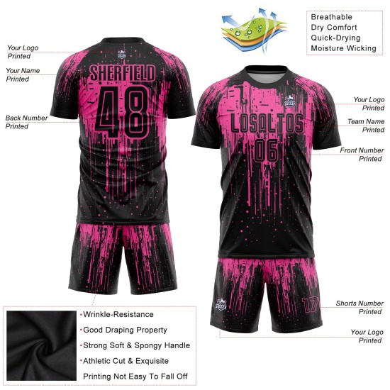 Maillot de football personnalisé rose et noir par sublimation Maillot de football personnalisé rose et noir par sublimation