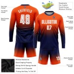 Maillot de football personnalisé à manches longues, orange, blanc et bleu marine, imprimé par sublimation Maillot de football personnalisé à manches longues, orange, blanc et bleu marine, imprimé par sublimation