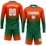 Maillot de football personnalisé à manches longues, orange, blanc et vert Kelly, imprimé par sublimation Maillot de football personnalisé à manches longues, orange, blanc et vert Kelly, imprimé par sublimation
