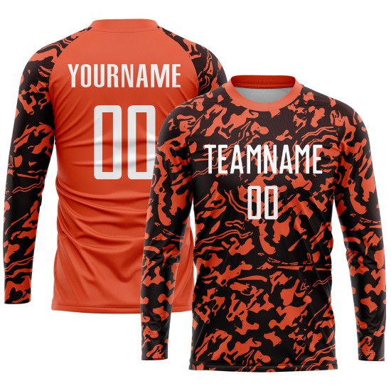 Maillot de football personnalisé par sublimation orange, blanc et noir Maillot de football personnalisé par sublimation orange, blanc et noir