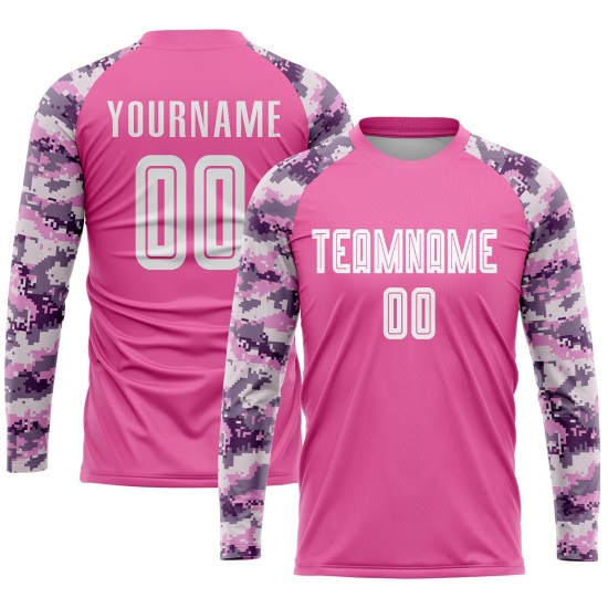 Maillot de football personnalisé à sublimation rose et blanc camouflage Maillot de football personnalisé à sublimation rose et blanc camouflage