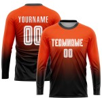 Maillot de football personnalisé orange, blanc et noir, effet dégradé par sublimation Maillot de football personnalisé orange, blanc et noir, effet dégradé par sublimation