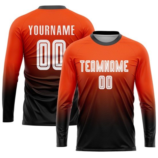 Maillot de football personnalisé orange, blanc et noir, effet dégradé par sublimation Maillot de football personnalisé orange, blanc et noir, effet dégradé par sublimation