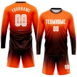 Maillot de football personnalisé à manches longues, imprimé par sublimation, orange, blanc et marron, à la mode Maillot de football personnalisé à manches longues, imprimé par sublimation, orange, blanc et marron, à la mode
