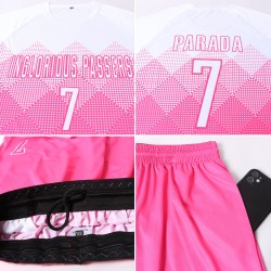 Maillot de football personnalisé rose et blanc par sublimation Maillot de football personnalisé rose et blanc par sublimation