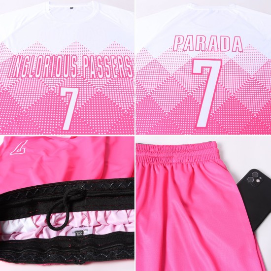 Maillot de football personnalisé rose et blanc par sublimation Maillot de football personnalisé rose et blanc par sublimation