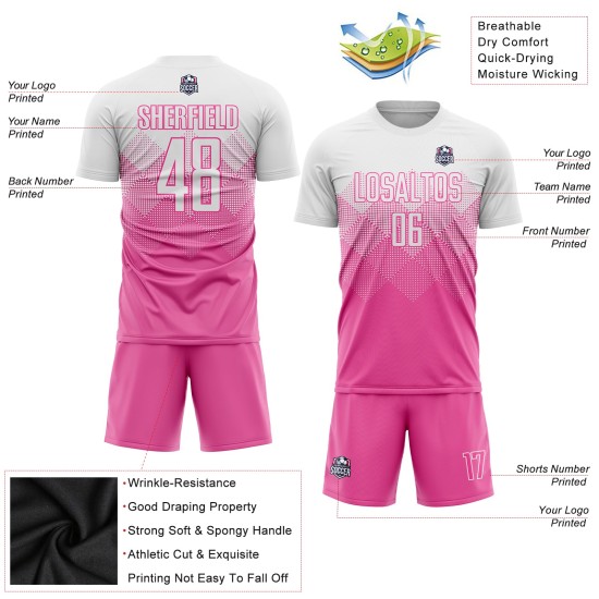 Maillot de football personnalisé rose et blanc par sublimation Maillot de football personnalisé rose et blanc par sublimation