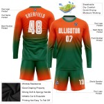 Maillot de football personnalisé à manches longues, orange, blanc et vert Kelly, imprimé par sublimation Maillot de football personnalisé à manches longues, orange, blanc et vert Kelly, imprimé par sublimation