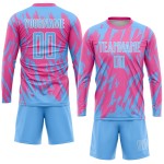 Maillot de football personnalisé rose bleu clair et blanc par sublimation Maillot de football personnalisé rose bleu clair et blanc par sublimation