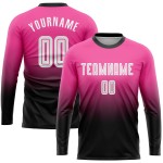 Maillot de football personnalisé à manches longues, rose, blanc et noir, imprimé par sublimation Maillot de football personnalisé à manches longues, rose, blanc et noir, imprimé par sublimation